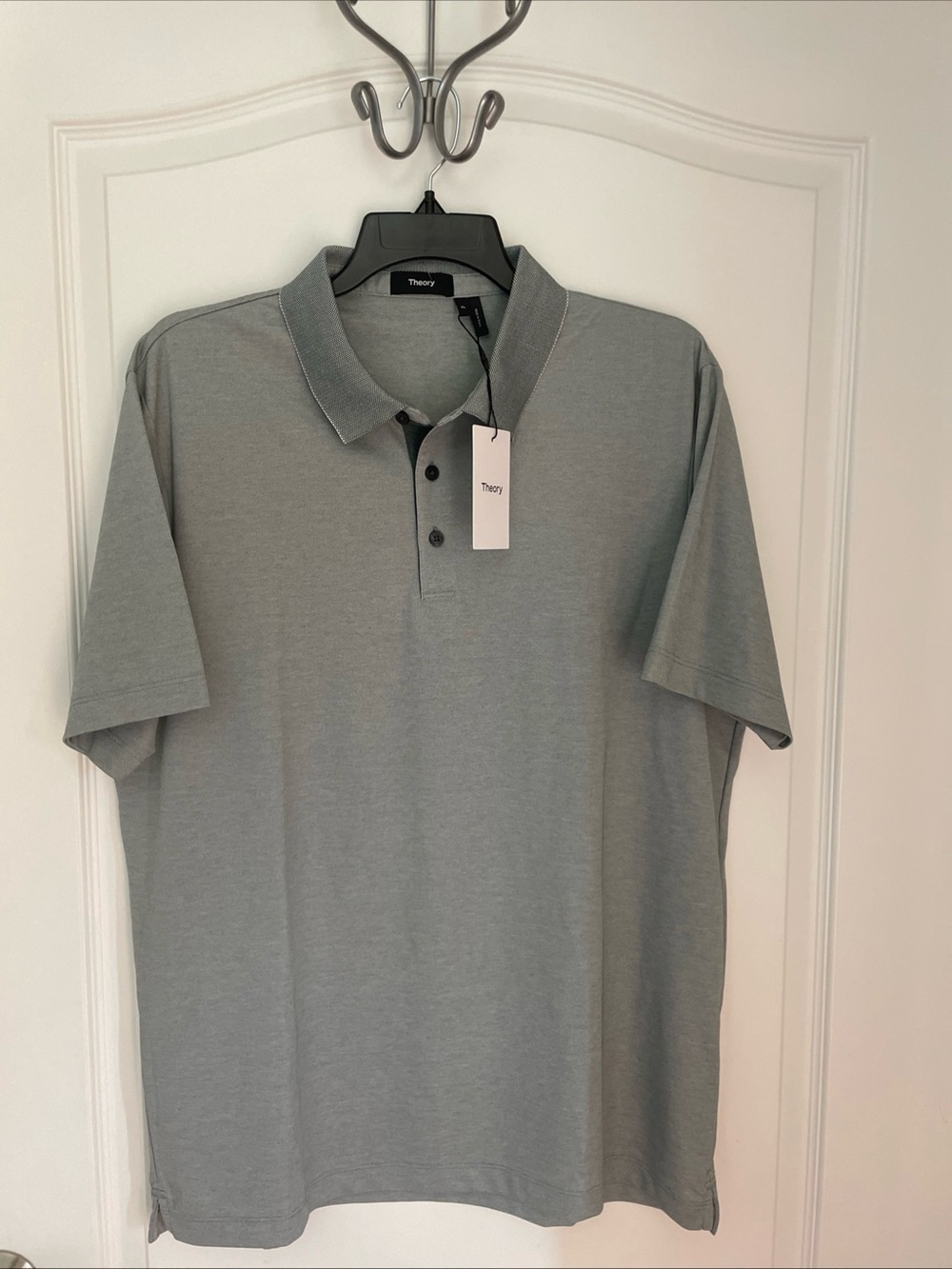 Theory Polo Shirt Mens XL Balsam Green/White Atlas Pique Sleeve Pullover NWT